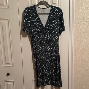 Elegant Olive Green and White Polka Dot Wrap Dress